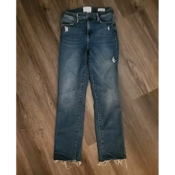 FRAME Jeans Womens 26 Blue Le High Straight Medium Wash Stretch Denim 26×27 - Picture 3 of 9